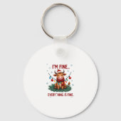 I'm Fine Everything is Fine Christmas Highland Cow キーホルダー (正面)