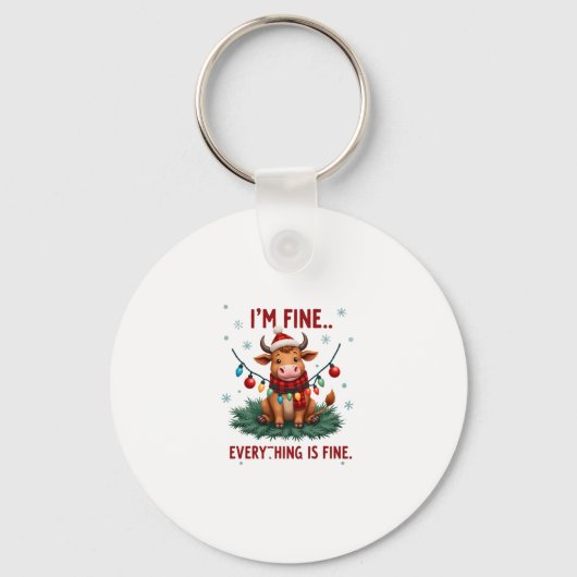 I'm Fine Everything is Fine Christmas Highland Cow キーホルダー (正面)