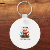 I'm Fine Everything is Fine Christmas Highland Cow キーホルダー (正面)
