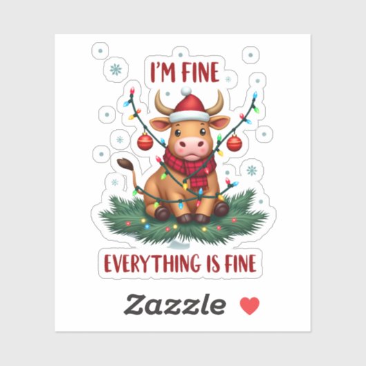 I'm Fine Everything is Fine Christmas Highland Cow シール (シート)