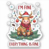 I'm Fine Everything is Fine Christmas Highland Cow シール (正面)