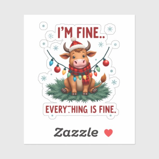 I'm Fine Everything is Fine Christmas Highland Cow シール (シート)