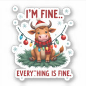 I'm Fine Everything is Fine Christmas Highland Cow シール (正面)