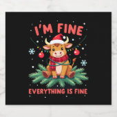 I'm Fine Everything is Fine Christmas Highland Cow スパークリングワインラベル (シングルラベル)