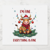 I'm Fine Everything is Fine Christmas Highland Cow スパークリングワインラベル (シングルラベル)