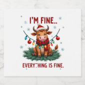 I'm Fine Everything is Fine Christmas Highland Cow スパークリングワインラベル (シングルラベル)