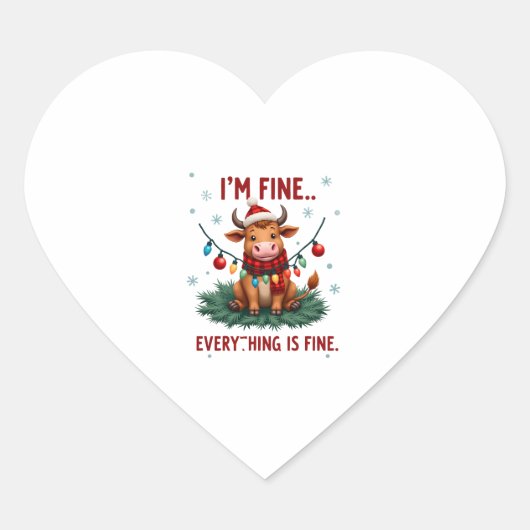 I'm Fine Everything is Fine Christmas Highland Cow ハートシール (正面)