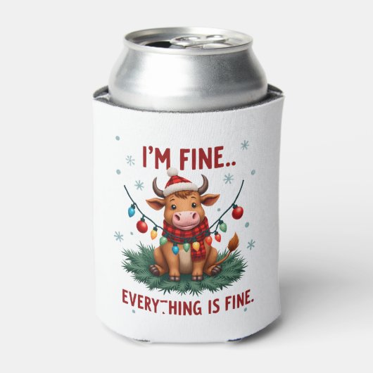 I'm Fine Everything is Fine Christmas Highland Cow 缶クーラー (缶正面)