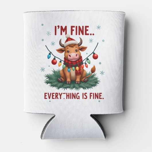I'm Fine Everything is Fine Christmas Highland Cow 缶クーラー (正面)