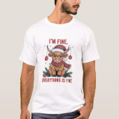 I'm Fine Everything is Fine Christmas Highland Cow Tシャツ (正面)