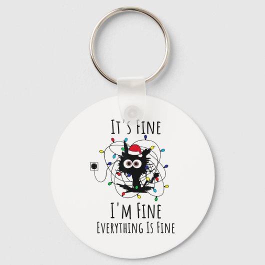 I'm Fine Everything Is Fine Cute Cat Christmas Lig キーホルダー (正面)