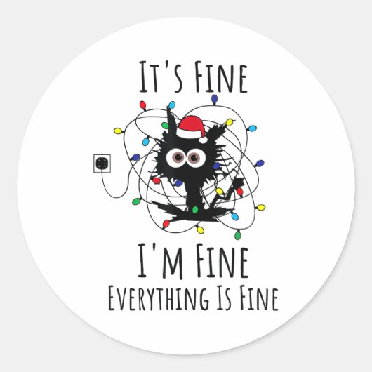 I'm Fine Everything Is Fine Cute Cat Christmas Lig ラウンドシール (正面)