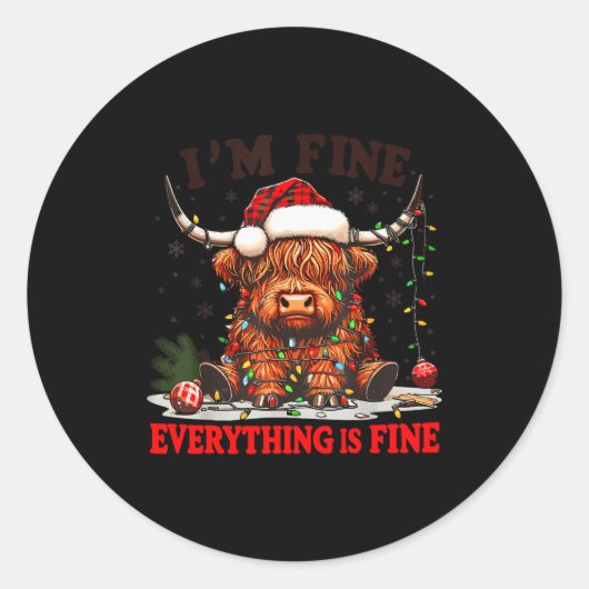 I'm Fine Everything Is Fine Funny Christmas Highla ラウンドシール (正面)