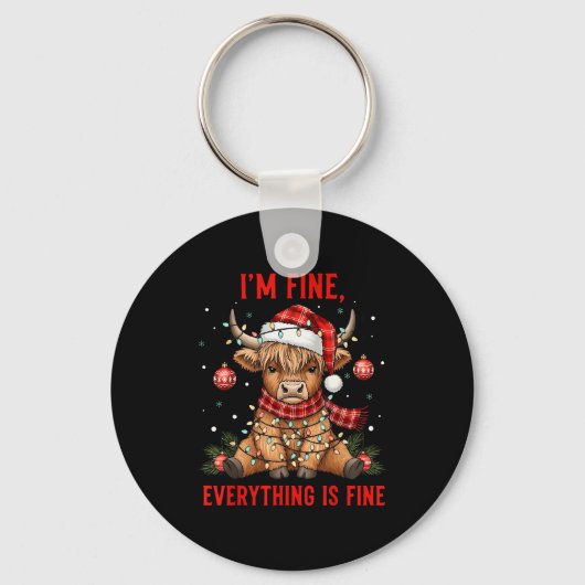 Im Fine Everything Is Fine Funny Christmas Highlan キーホルダー (正面)