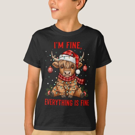 Im Fine Everything Is Fine Funny Christmas Highlan Tシャツ (正面)