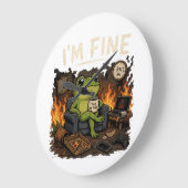 I'm Fine Frog This Is Fine Meme Art ラージ壁時計 (傾斜)