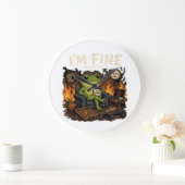 I'm Fine Frog This Is Fine Meme Art ラージ壁時計 (ホーム)
