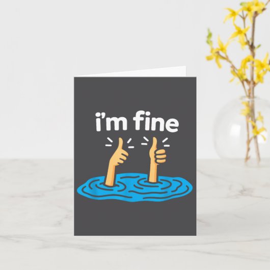 I'm Fine Thumbs Up Two Like Hand Funny Sarcasm Hum カード (黄色い花)