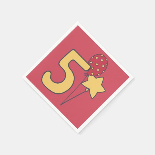 I'm Five – かわいいバルーンイエロー&レッド5誕生日 スタンダードカクテルナプキン (角)