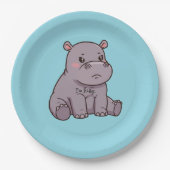 "I'm fussy." Cute, Cartoon Hippo, Pouting ペーパープレート (正面)