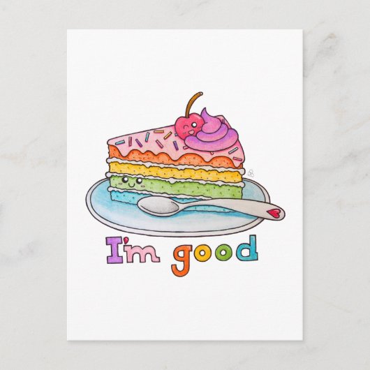 I'm Good, Kawaii Cartoon Rainbow Cake Postcard ポストカード (正面)