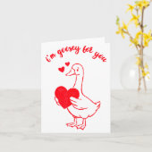 I'm Goosey For You Valentine Goose Hearts Minimal  カード (黄色い花)