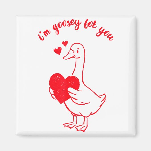I'm Goosey For You Valentine Goose Hearts Minimal マグネット (正面)