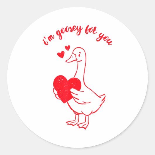 I'm Goosey For You Valentine Goose Hearts Minimal  ラウンドシール (正面)