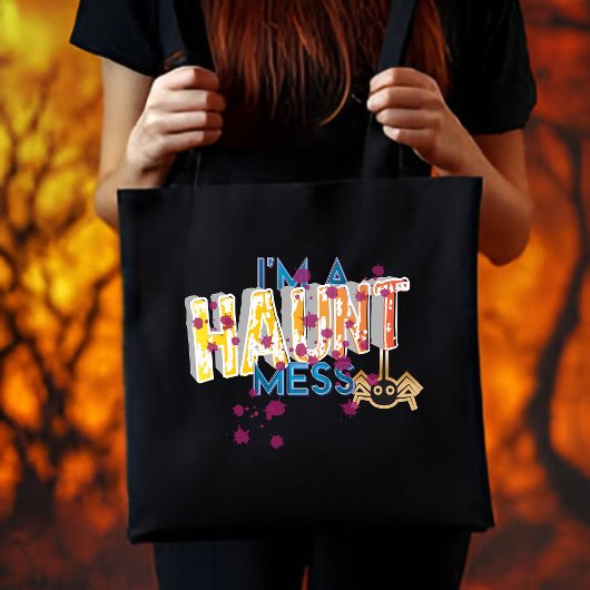 "I'M Haunt Mess" スプーキー ハロウィン タイポグラフィー 引用 トートバッグ