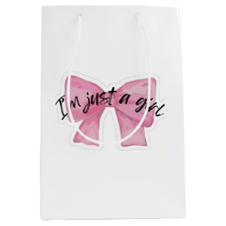 I'm Just A Girl リボンギフトバッグ| かわいいコケット ミディアムペーパーバッグ