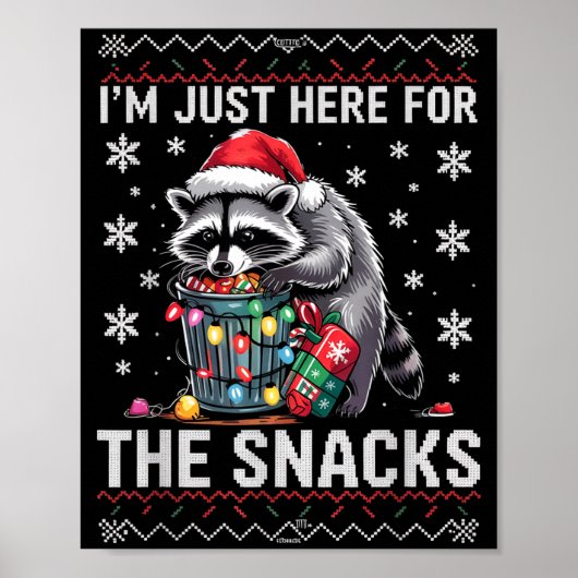 I'm Just Here For Snacks Raccoon Christmas Kids To ポスター (正面)