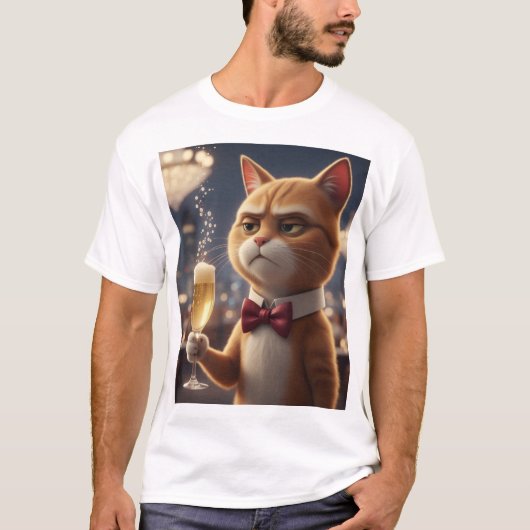 I'm Just Here for the Champagne – Grumpy Party Cat Tシャツ (正面)