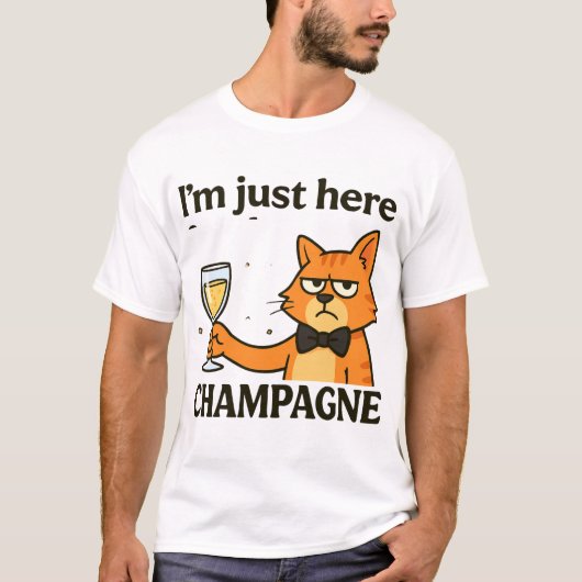 I'm Just Here for the Champagne – Grumpy Party Cat Tシャツ (正面)