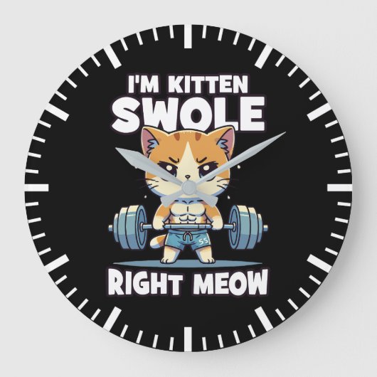 I'm Kitten Swole Right Meow - Gym Cat Motivation ラージ壁時計 (正面)