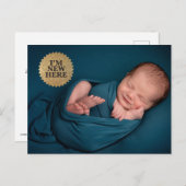 I'm New Here モダン金ゴールドシールカスタムベビー写真 ポストカード (正面/裏面)
