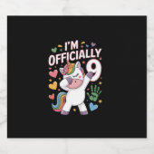 I'm Officially 9 Unicorn Dabbing 9th Birthday Girl スパークリングワインラベル (シングルラベル)