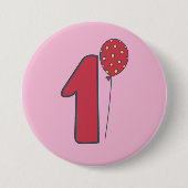 I'm One - Cute Balloon Pink & Red 1st Birthday 缶バッジ (正面)