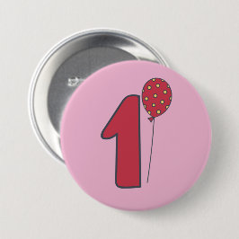 I'm One - Cute Balloon Pink & Red 1st Birthday 缶バッジ