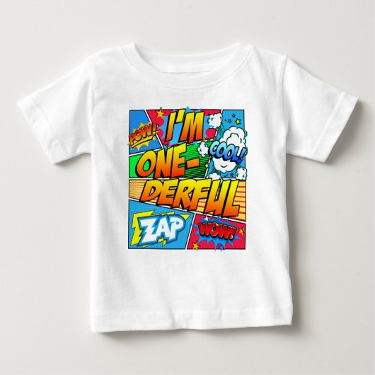 I'm One Derful漫画ブック1歳の誕生日 ベビーTシャツ (正面)