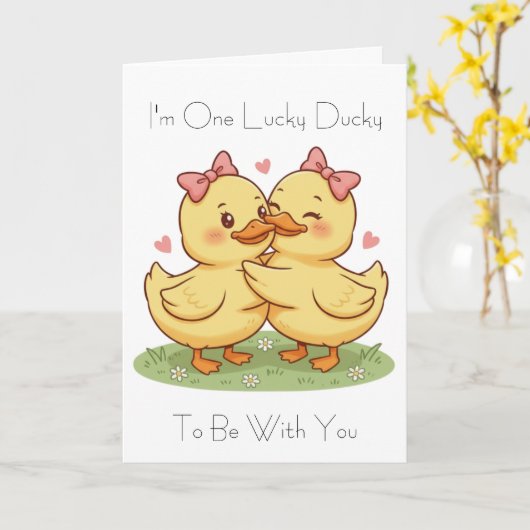 I'm One Lucky Ducky Valentine's Day Card カード (黄色い花)