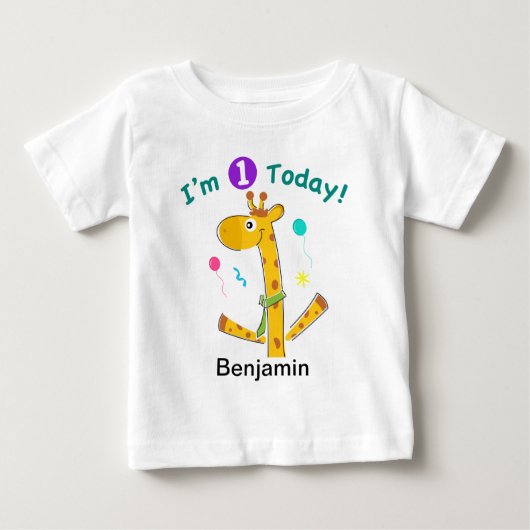 I'm One Today - Giraffeデザイン ベビーTシャツ (正面)