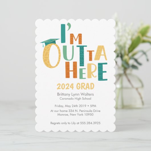 「I'm Outta Here」おもしろい&卒業よくはしゃぐパーティー 招待状 (スタンド正面)