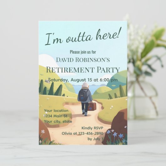 I'm Outta Here Retirement Party Retro 招待状 (スタンド正面)