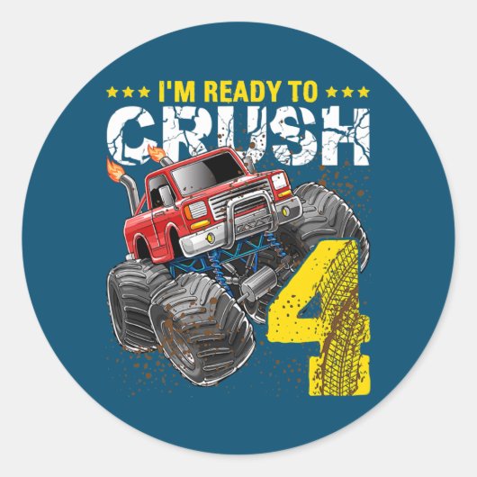 I'm Ready To Crush 4 Monster Truck 4th Birthday ラウンドシール (正面)