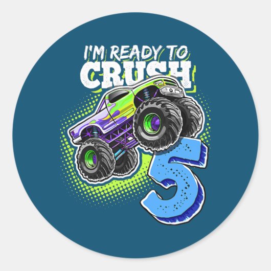I'm Ready To Crush 5 Monster Truck 5th Birthday ラウンドシール (正面)