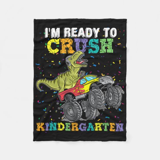 I'm Ready To Crush Kindergarten Monster Truck Dino フリースブランケット (正面)