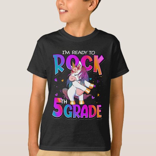 I'm Ready To Rock 5年生ユニコーン新学期 Tシャツ (正面)