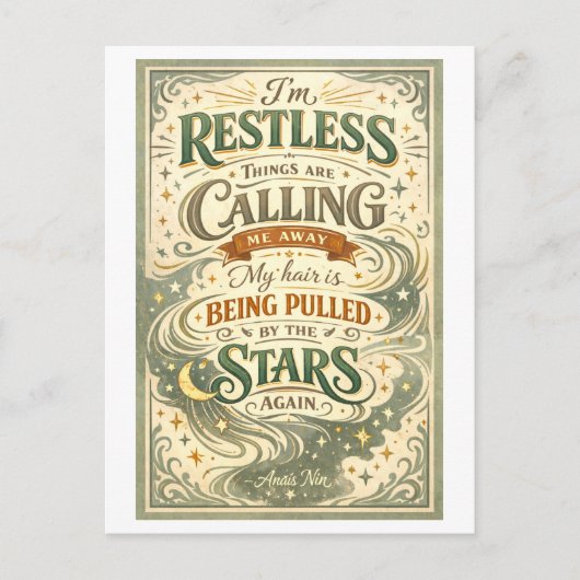 "I'm Restless" Anais Nin Quotation ポストカード (正面)