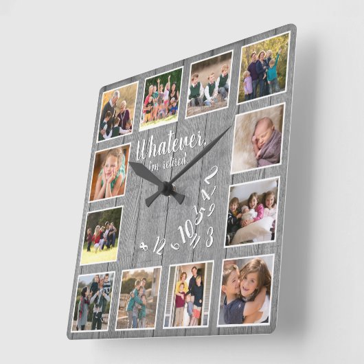 I'm Retired Photo Collage Rustic Wood Retirement スクエア壁時計 (傾斜)