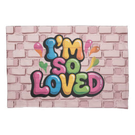 I'm So Loved Graffiti Tag in Light Pink Brick 枕カバー
